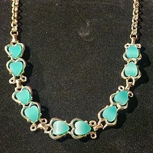 Vintage Green Thermoset Necklace With Heart-Shaped Stones